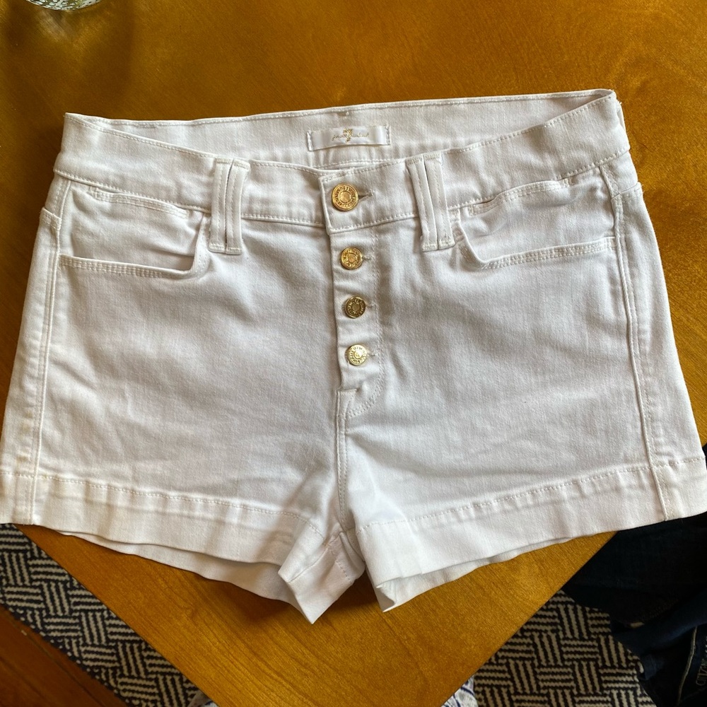 7 for all Mankind White Shorts with Gold Button Front